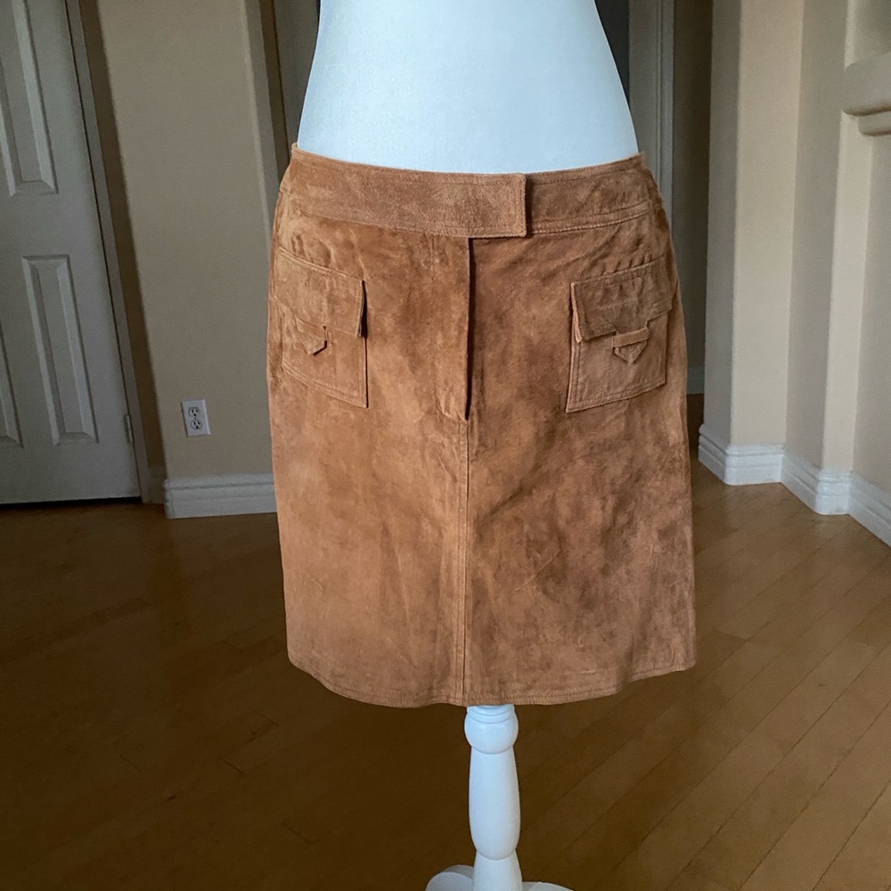 Genuine Suede Leather Camel Brown Mini Skirt